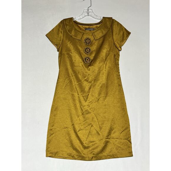 Boden Limited Edition Womens Silk Dress 6 Gold Flat Collar Beaded Flowers - Picture 1 of 11